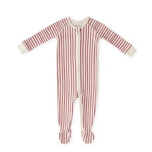 Pehr Footed Zipper Sleeper - Away Berry/Red Stripe - Size 3-6M
